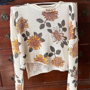 Altar'd State yellow and cream Floral Sweater